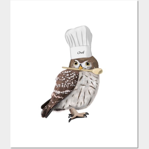 Little Owl Kitchen Chef Hat Cooking Funny Bird Wall Art by jzbirds